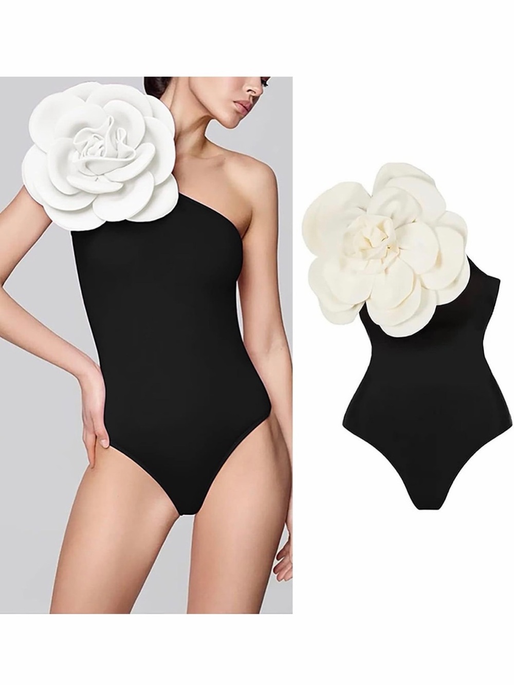 Muangan B&W 3D Flower Swimsuit